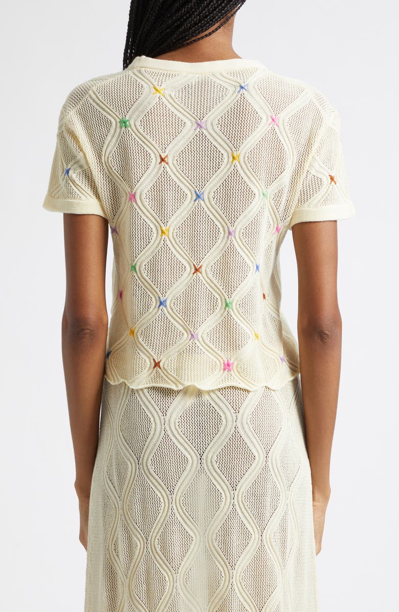 YanYan Cotton Short Sleeve Lattice Stitch Sweater, Alternate, color, Ivory