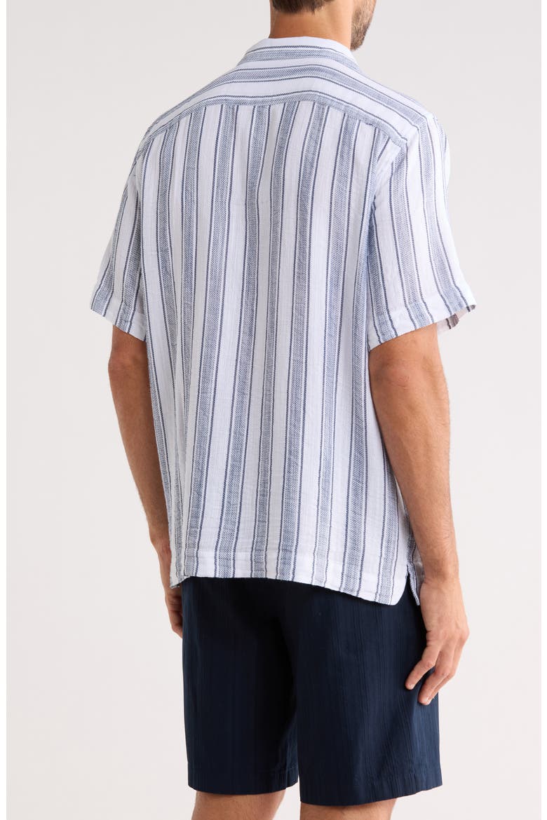 Textured Cotton Blend Camp Shirt, Alternate, color, BRIGHT WHITE STRIPE