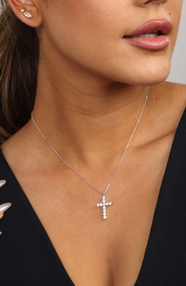Melinda Maria Oh She Fancy Small Cubic Zirconia Cross Pendant Necklace, Alternate, color, 