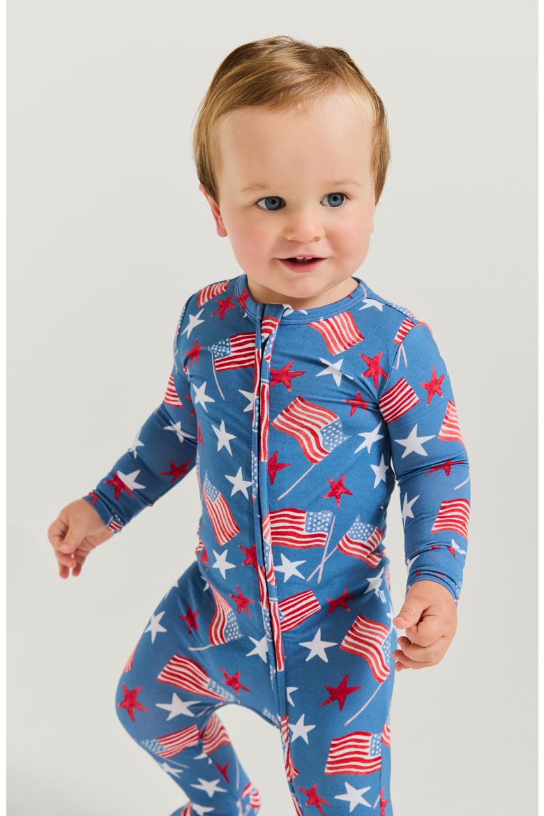Flag Print Convertible Footie, Alternate, color, BLUE