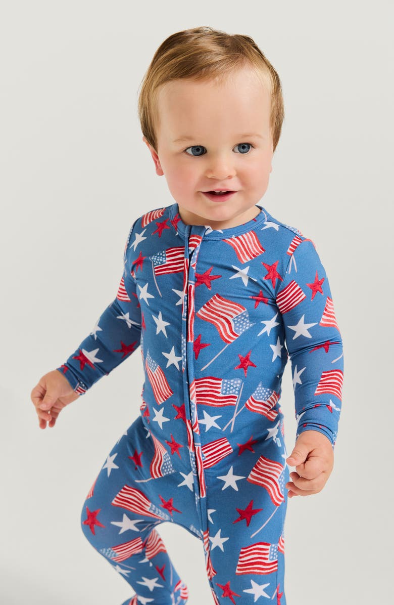 Posh Peanut Flag Print Convertible Footie, Alternate, color, Blue