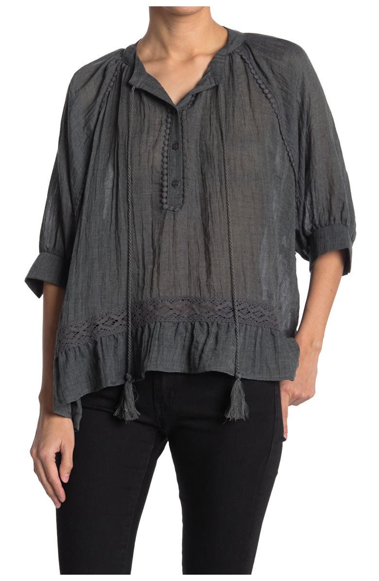 Everleigh Organza-Like Tassel and Crochet Blouse, Main, color,