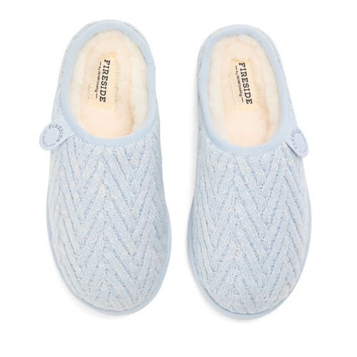Dearfoams Fireside Greta Genuine Shearling Knit Clog Slipper In Blue