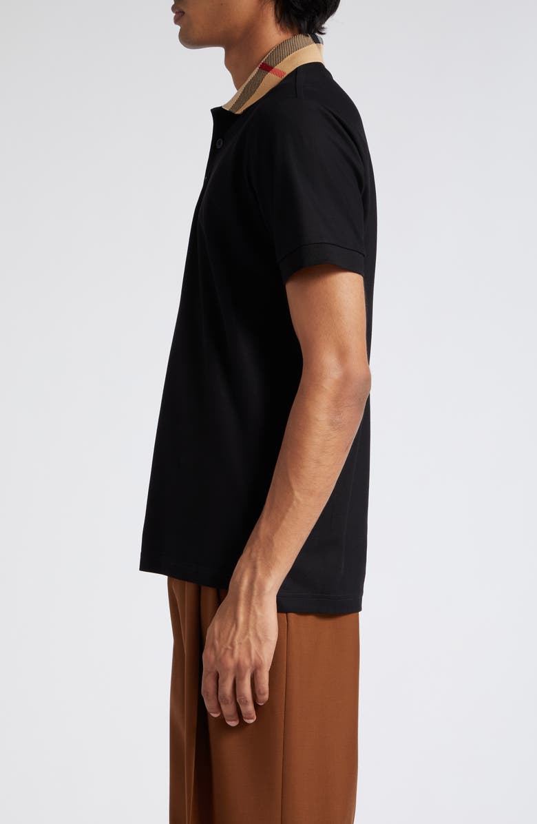Burberry Cody Check Collar Cotton Piqué Polo, Alternate, color, Black