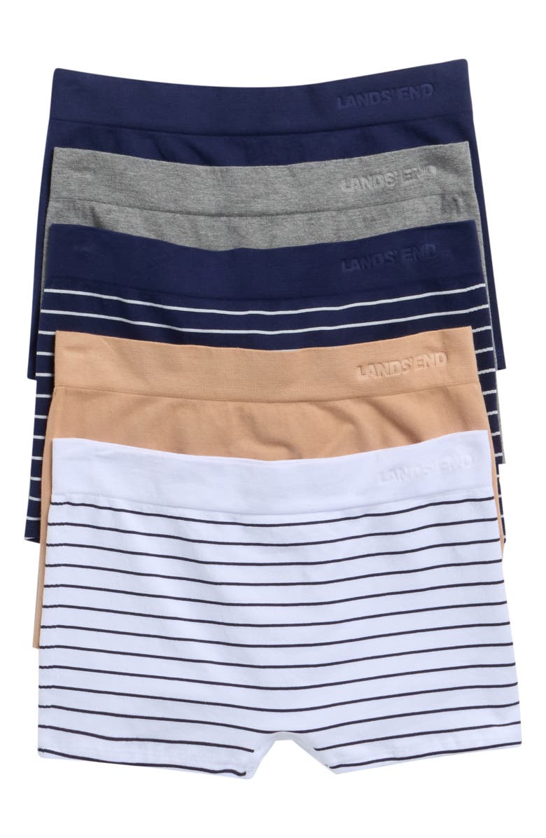 Lands' End 3-Pack Cotton Comfort Seamless Boyshorts, Main, color, Navy Stripe Pack
