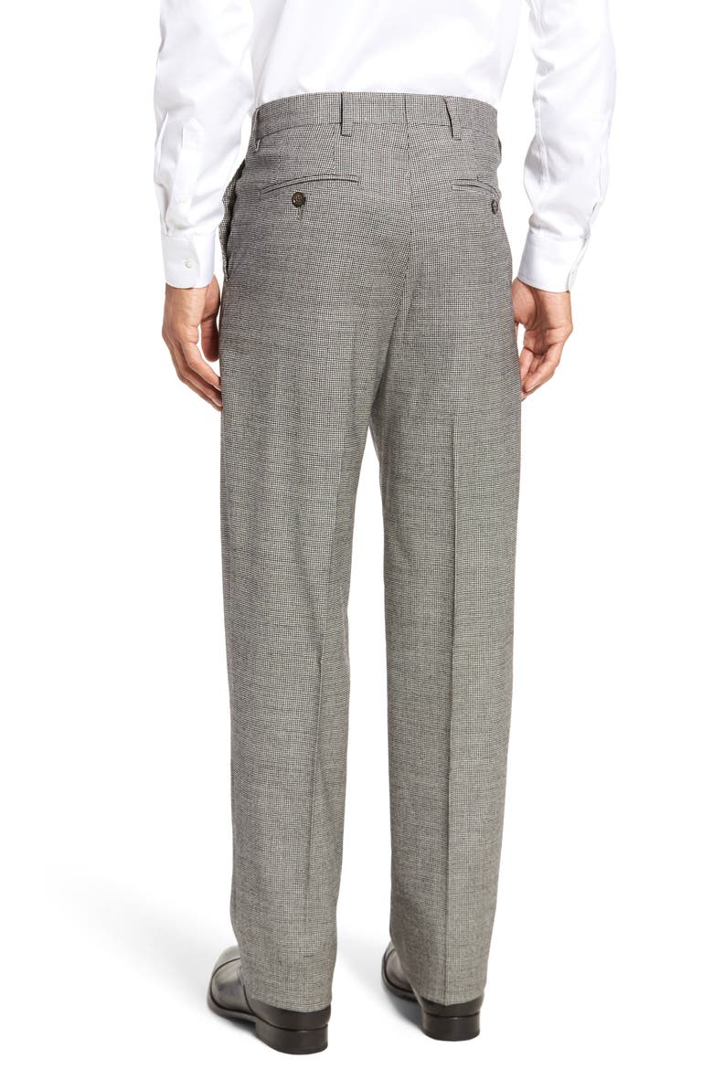 Touch Finish Flat Front Plaid Classic Fit Stretch Houndstooth Dress Pants, Alternate, color, BLACK/ WHITE