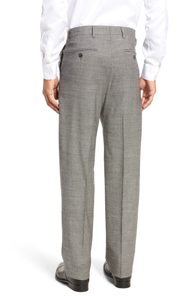 Berle Touch Finish Flat Front Plaid Classic Fit Stretch Houndstooth Dress Pants, Alternate, color, Black/ White