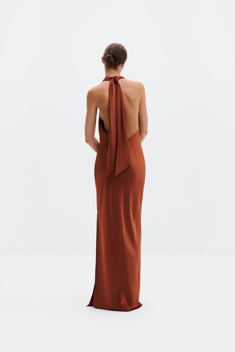 Tessie Open Back Halterneck Maxi Dress, Alternate, color, Rust