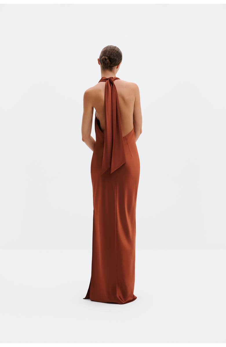 Malina Tessie Open Back Halterneck Maxi Dress, Alternate, color, Rust