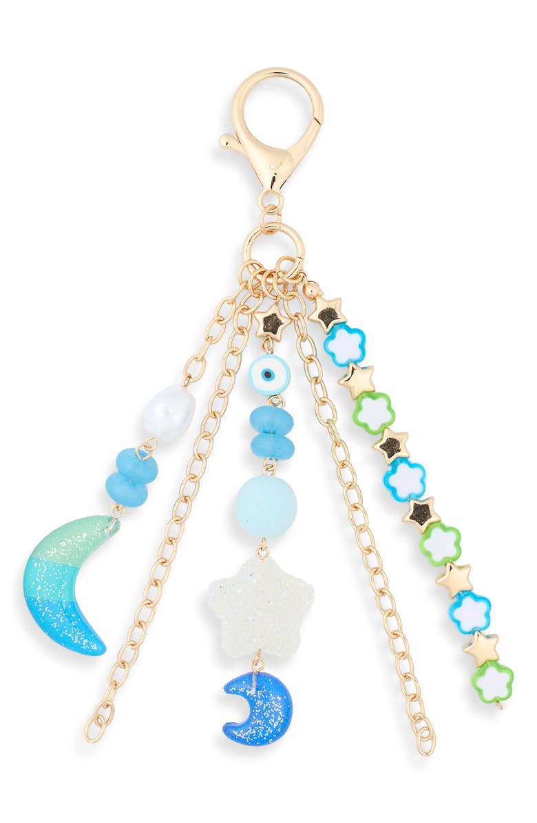 Leith Moon Bead Bag Charm, Main, color, Blue Multi- Gold