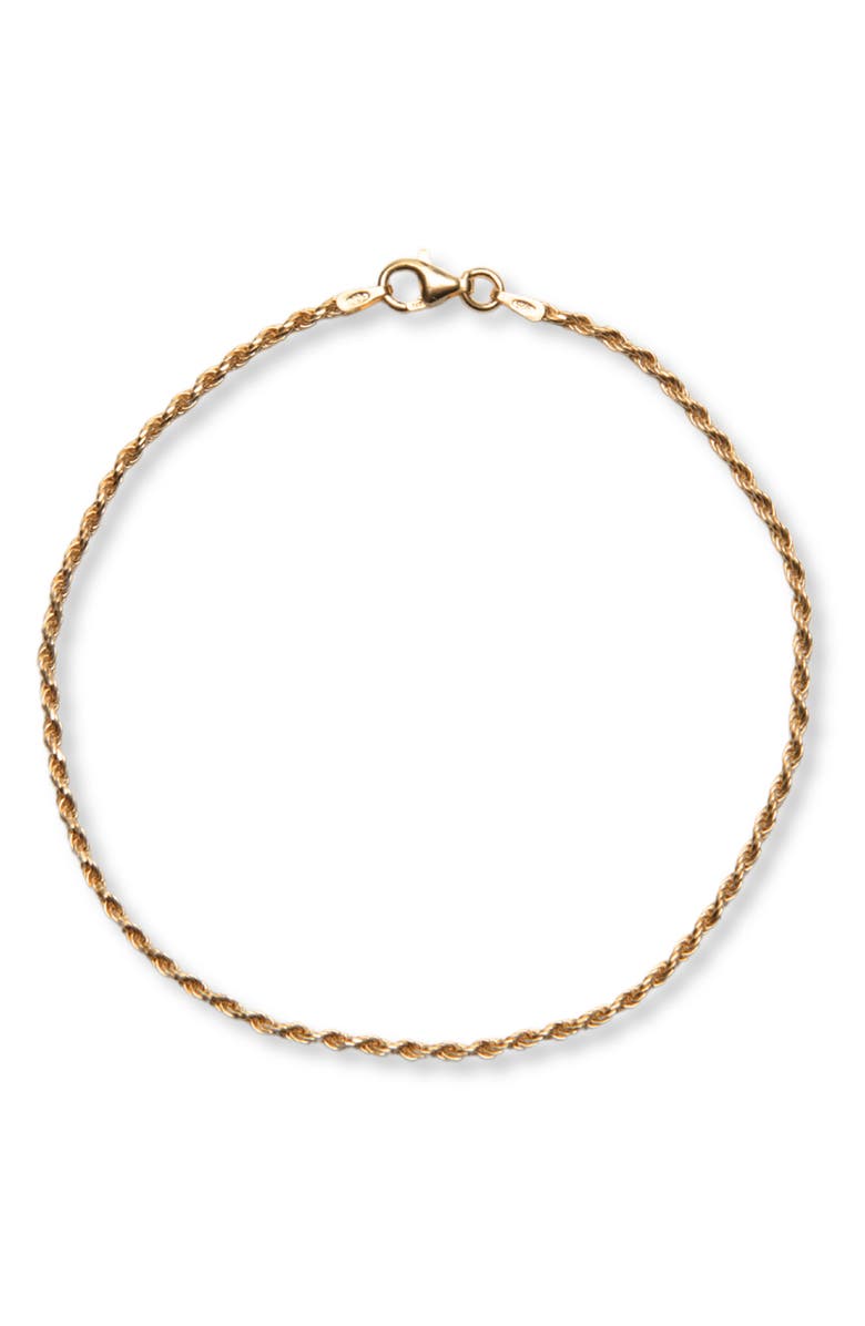 Argento Vivo Sterling Silver 18K Gold Plate Sterling Silver Diamond Cut Anklet, Main, color, Gold