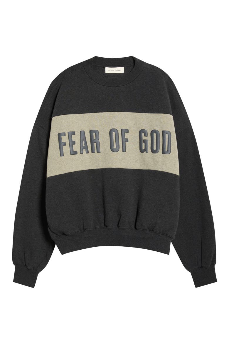 Paneled Relaxed Crop Fleece Sweatshirt, Main, color, IRON GREY HEATHER/SEAL HEATHER