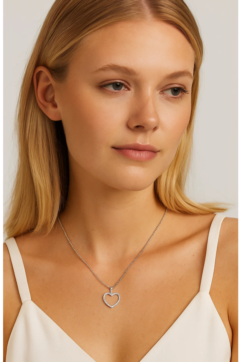 Crystal Heart Necklace White Gold with Cubic Zirconia Stones, Alternate, color, Silver