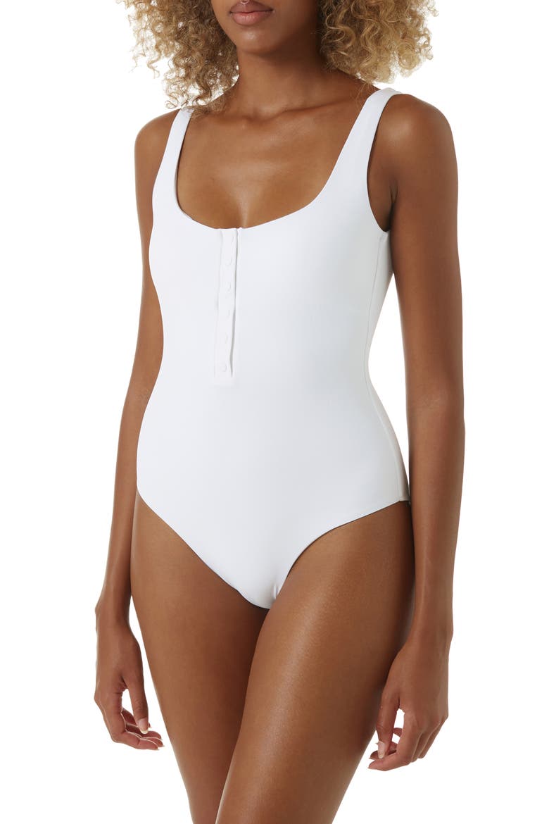 Taormina Snap-Up One-Piece Swimsuit, Main, color, WHITE