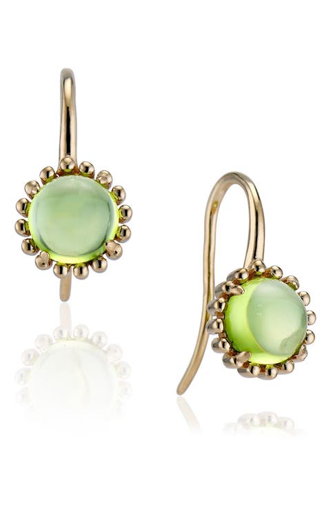 14K Yellow Gold Peridot Cabochon Drop Earrings
