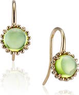 House of Frosted 14K Yellow Gold Peridot Cabochon Drop Earrings