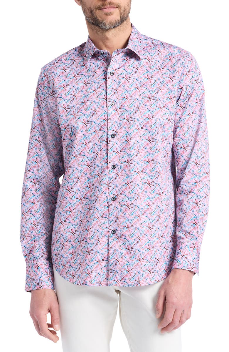 Robert Graham Brucknell Cotton Button-Up Shirt, Main, color, Pink Multi