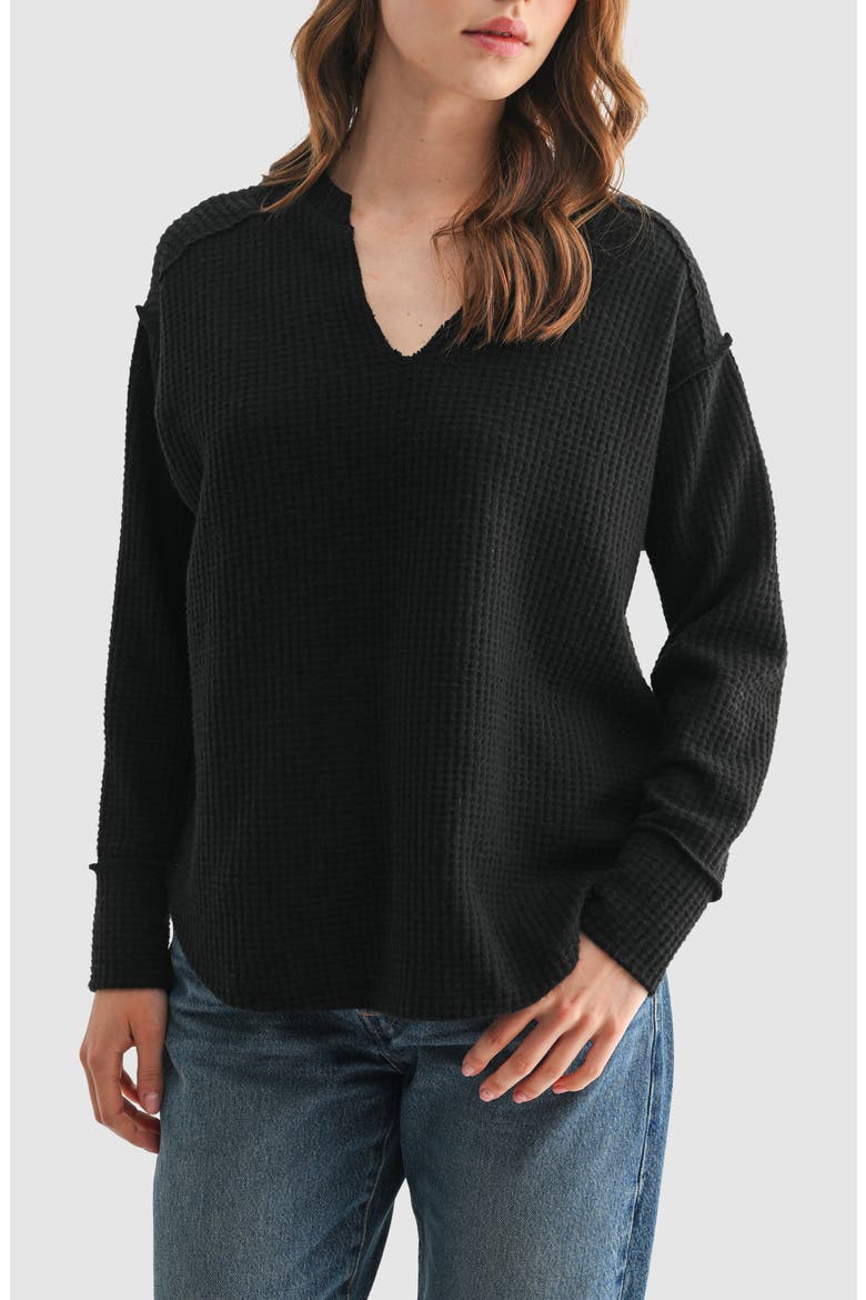 Textured Knit Henley Top, Main, color, BLACK