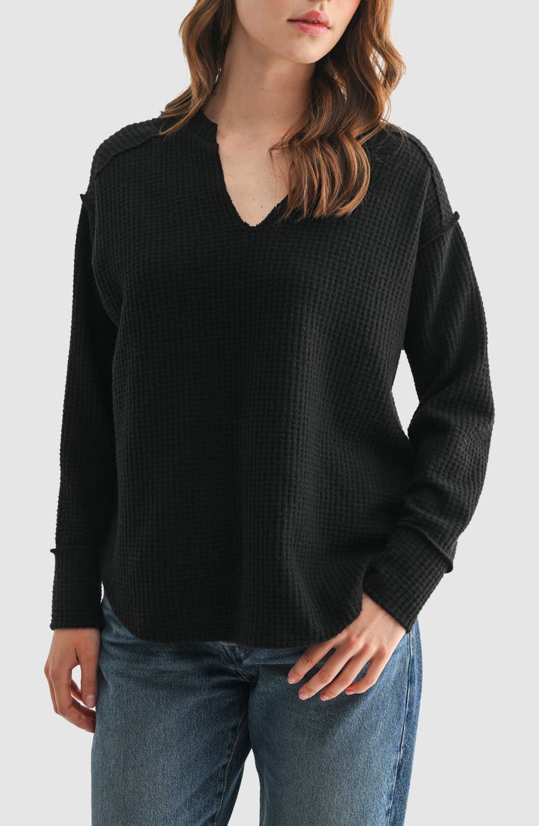 All in Favor Textured Knit Henley Top, Main, color, Black