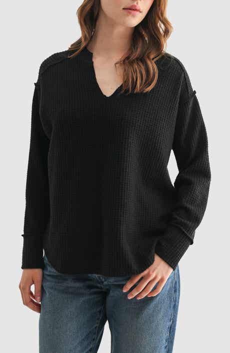 All in Favor Textured Knit Henley Top