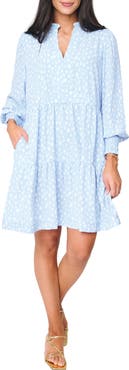 GIBSONLOOK Printed Tiered Long Sleeve Dress