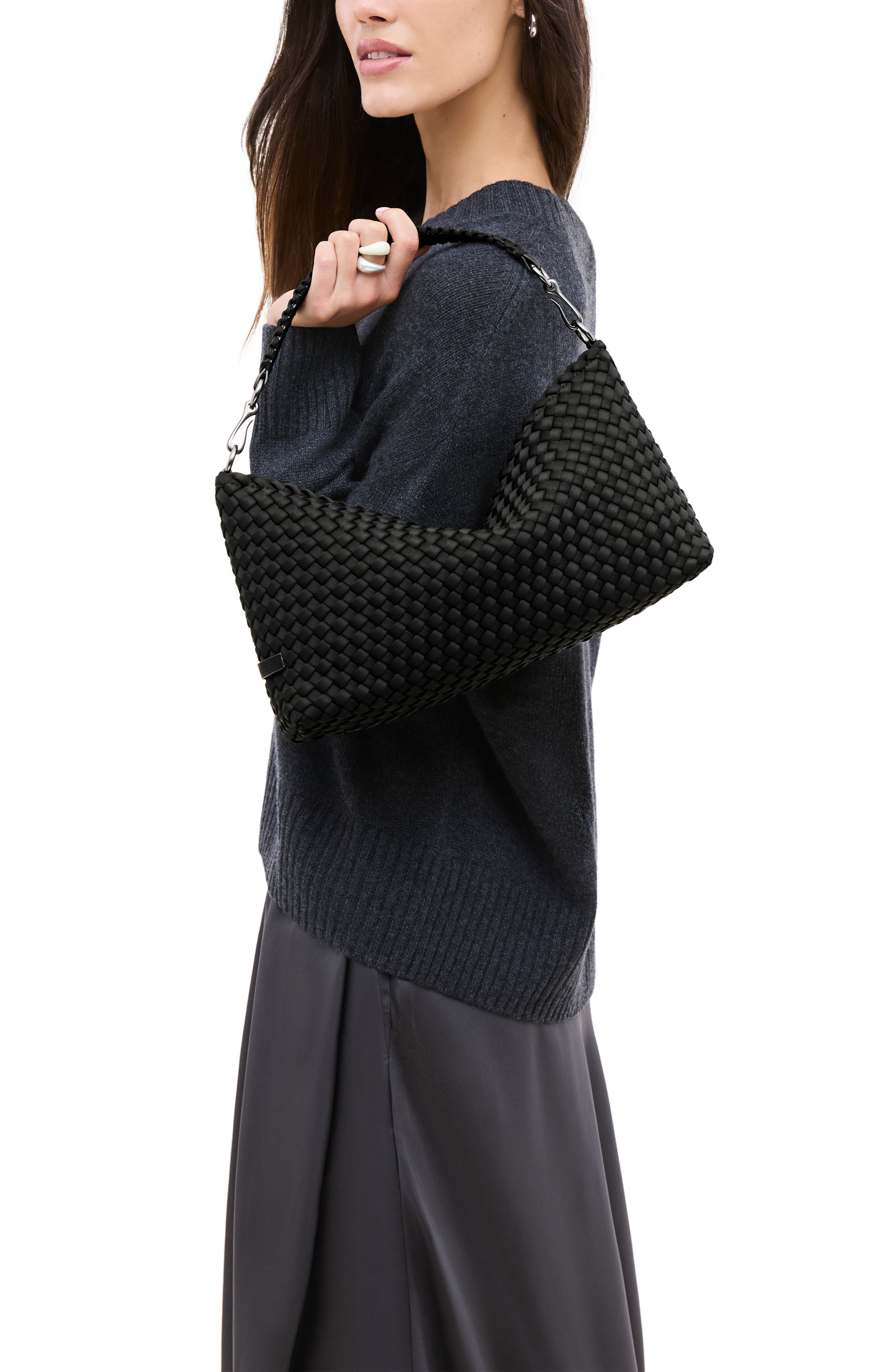 NAGHEDI Small Porto Half Moon Shoulder Bag, Alternate, color, Onyx