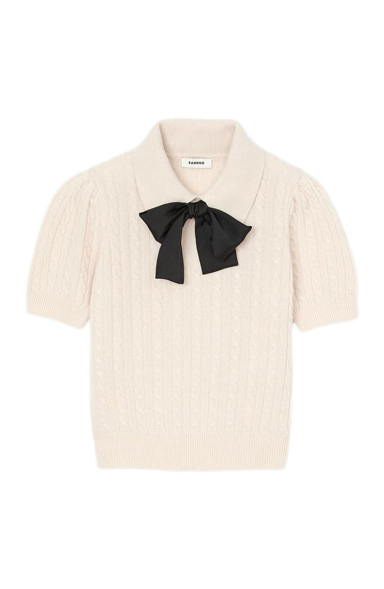 SANDRO Polo-neck knit sweater, Alternate, color, Ecru