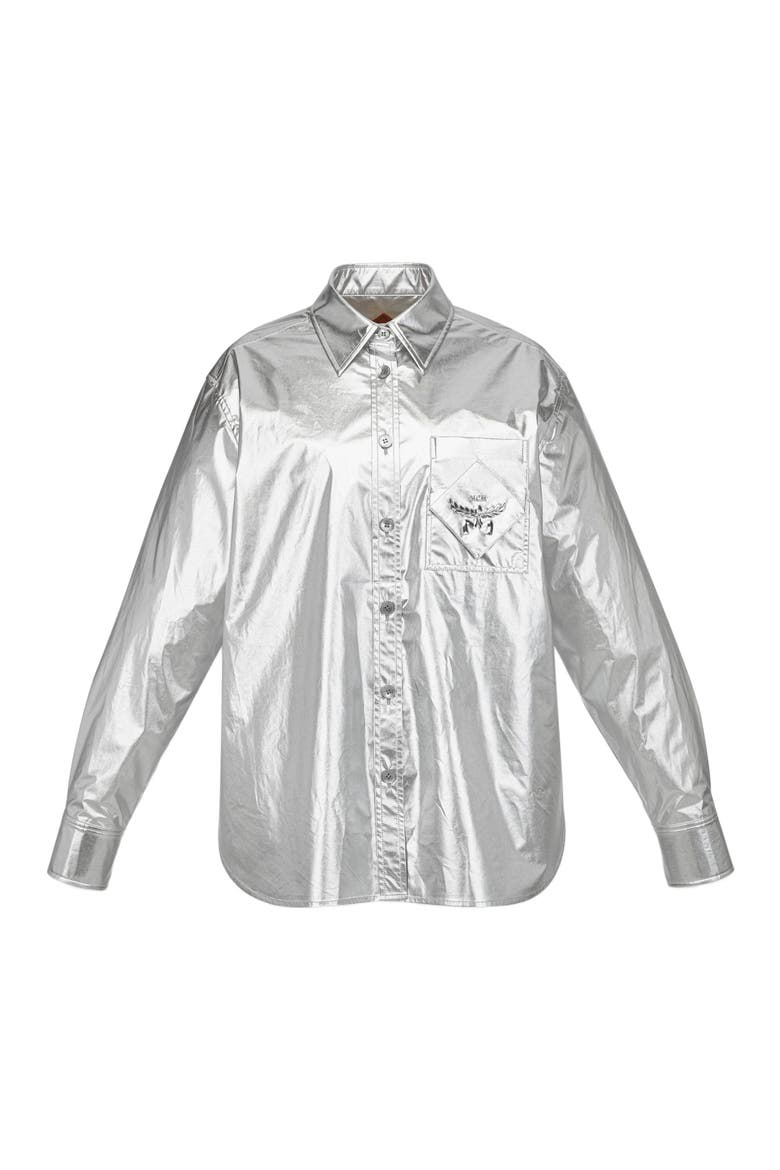Oversized Shirt in Metallic Polyester, Main, color, SILVER