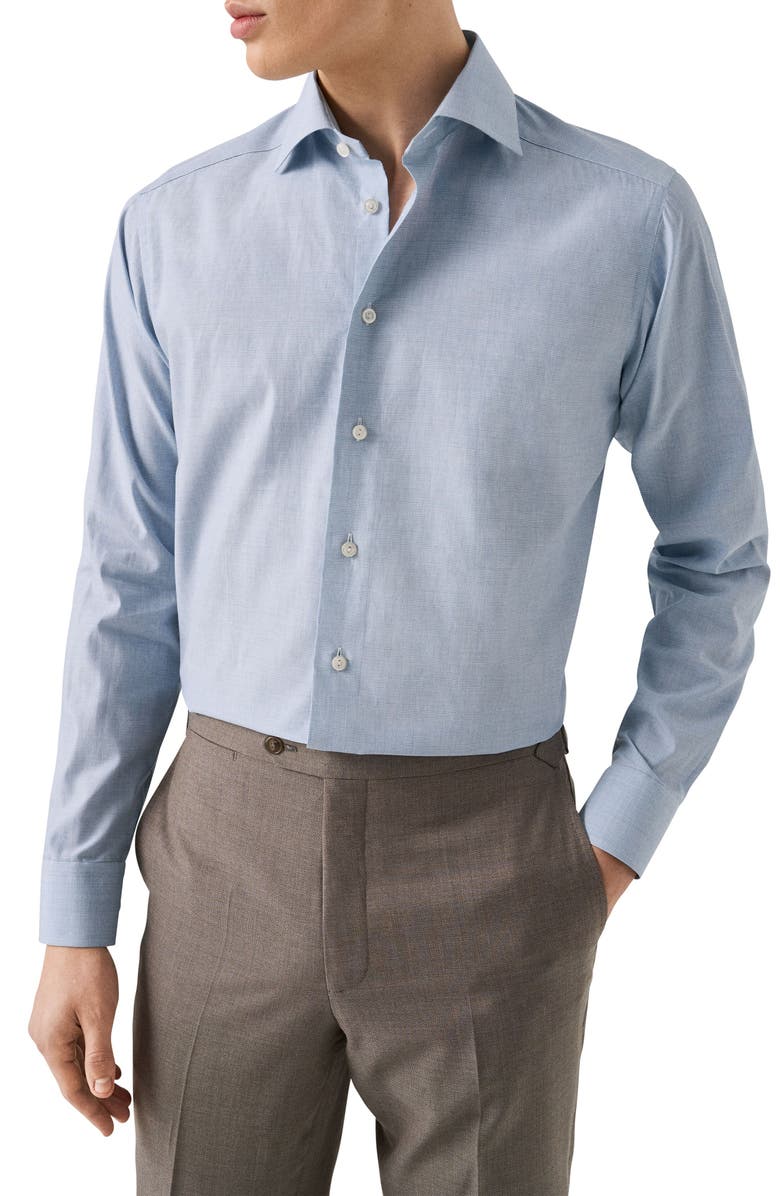 Eton Slim Fit Mélange Check Cotton Dress Shirt, Main, color, 