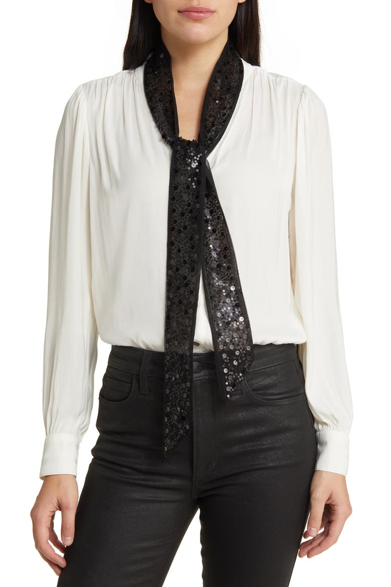 Skinny Sequin Scarf, Main, color, BLACK