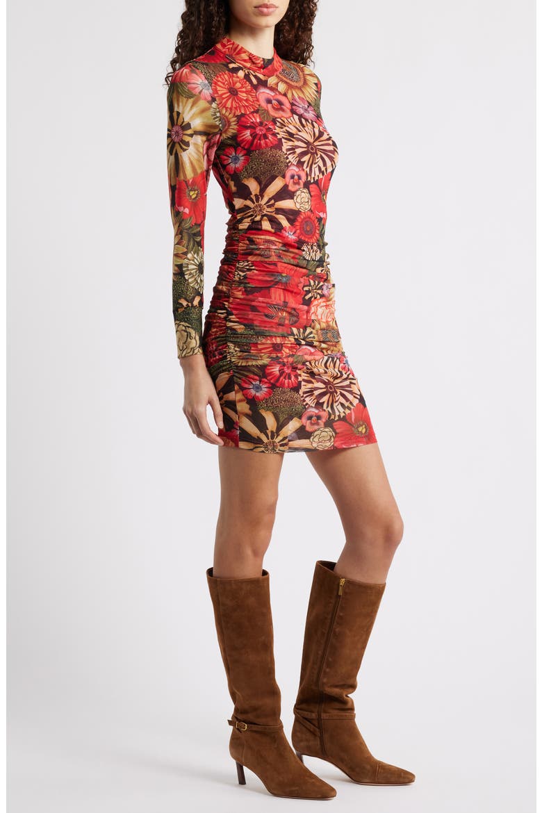 Flowershop Long Sleeve Floral Mesh Minidress, Alternate, color, RED MULTI