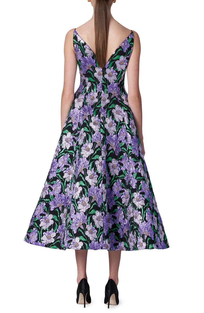 Carolina Herrera Plunge Neck Midi Dress, Alternate, color, 