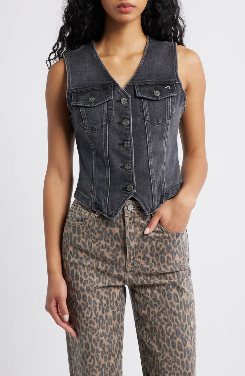 HIDDEN JEANS Fitted Denim Vest, Main, color, Charcoal