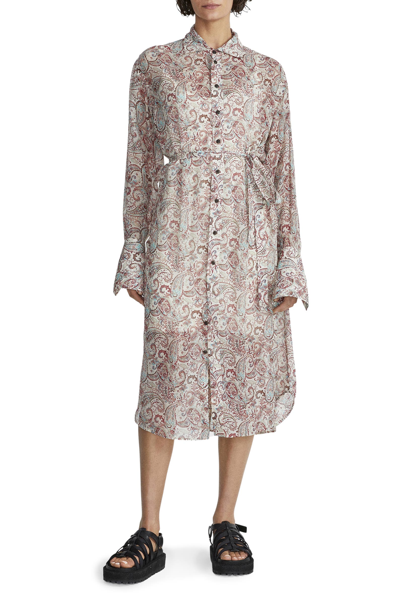 rag & bone Leona Paisley Long Sleeve Sheer Silk Blend Shirtdress ...