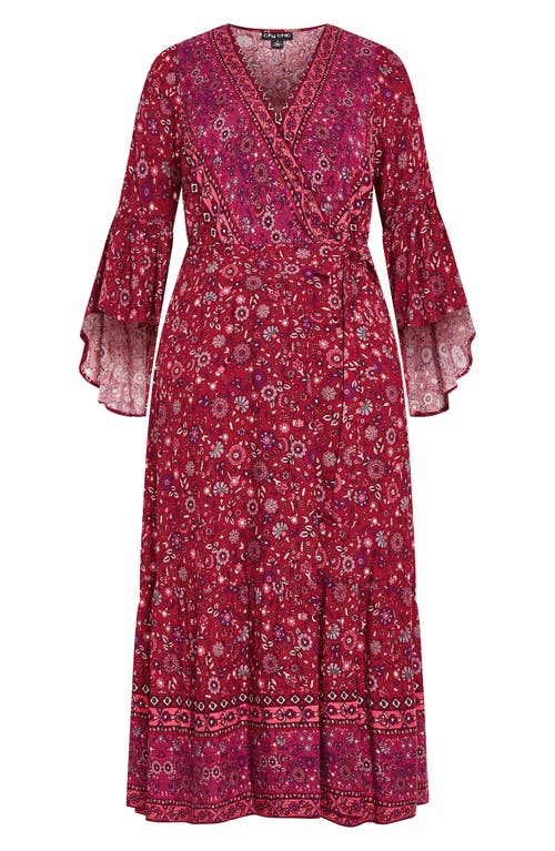 City Chic Adhara Mixed Print Long Sleeve Maxi Dress In Red