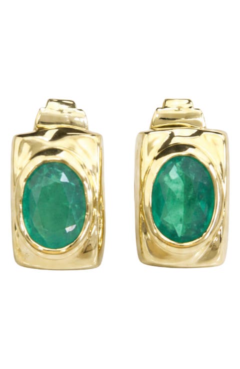 Stone Rectangular Huggie Hoop Earrings