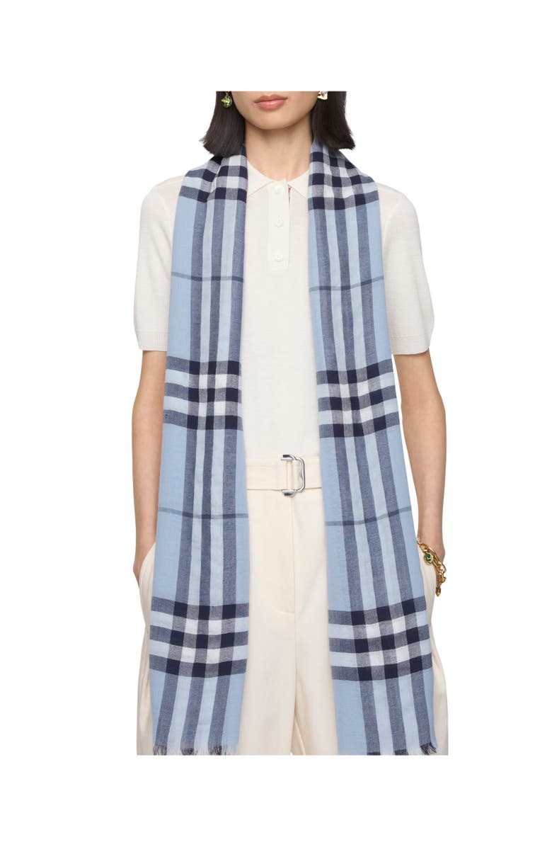 Burberry Wide Check Wool Scarf, Alternate, color, Bank Blue