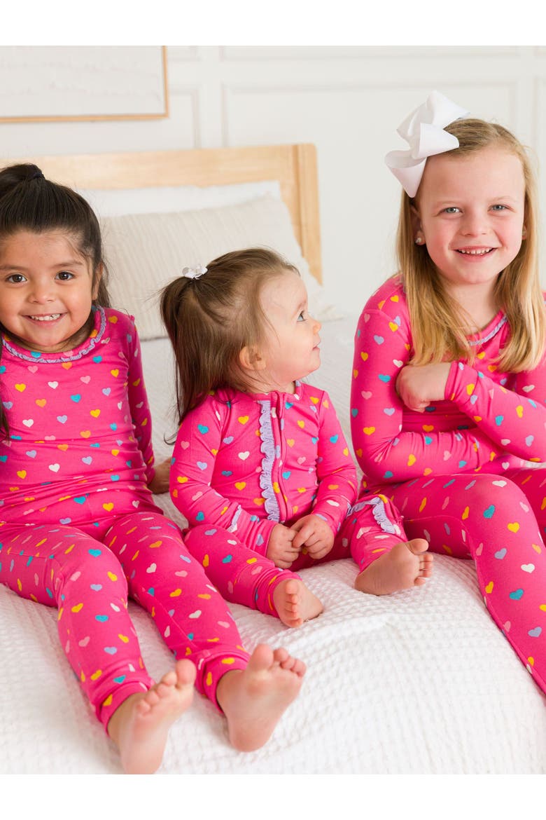 SoftSnooze Baby Girls Ruffle One Piece Convertible Pajamas, Alternate, color, Colorful Hearts