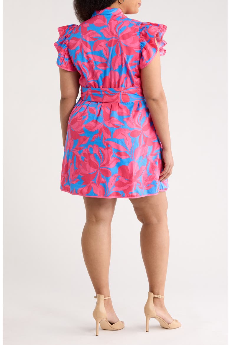 Maia Ruffle Tie Belt Cotton Dress, Alternate, color, PINK-BLUE