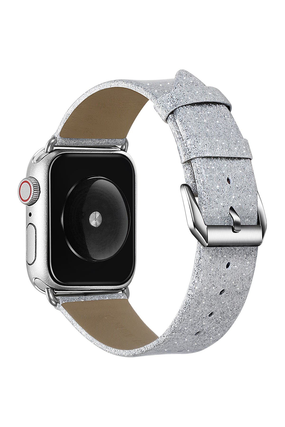 Posh Tech Silver Glitter Leather 42mm/44mm Band for Apple Watch Series 1, 2, 3, 4, 5