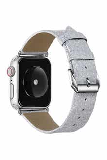 Posh Tech Silver Glitter Leather 42mm/44mm Band for Apple Watch Series 1, 2, 3, 4, 5