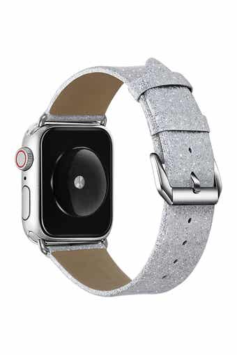Posh Tech Silver Glitter Leather 42mm/44mm Band for Apple Watch Series 1, 2, 3, 4, 5