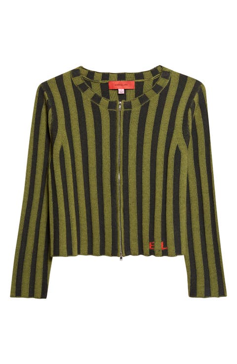 Keyboard Stripe Merino Wool Crop Zip Cardigan