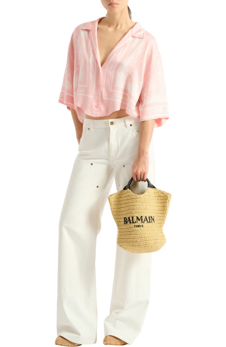 Balmain Mini Balmain crochet tote bag, Alternate, color, Beige