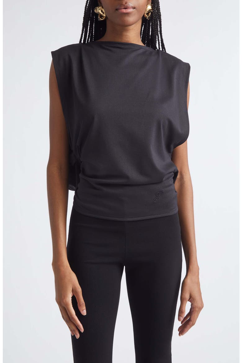 Le Moisson Draped Paper Jersey Apron Top, Main, color, BLACK
