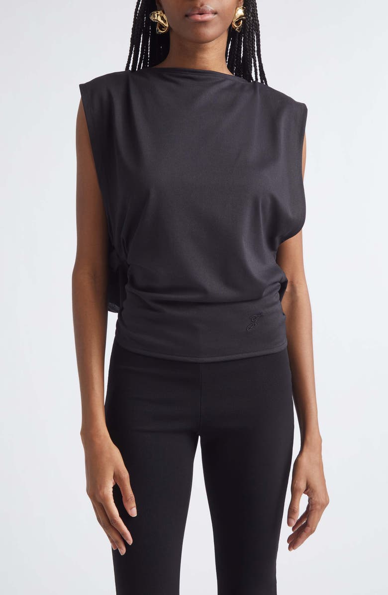 Jacquemus Le Moisson Draped Paper Jersey Apron Top, Main, color, Black