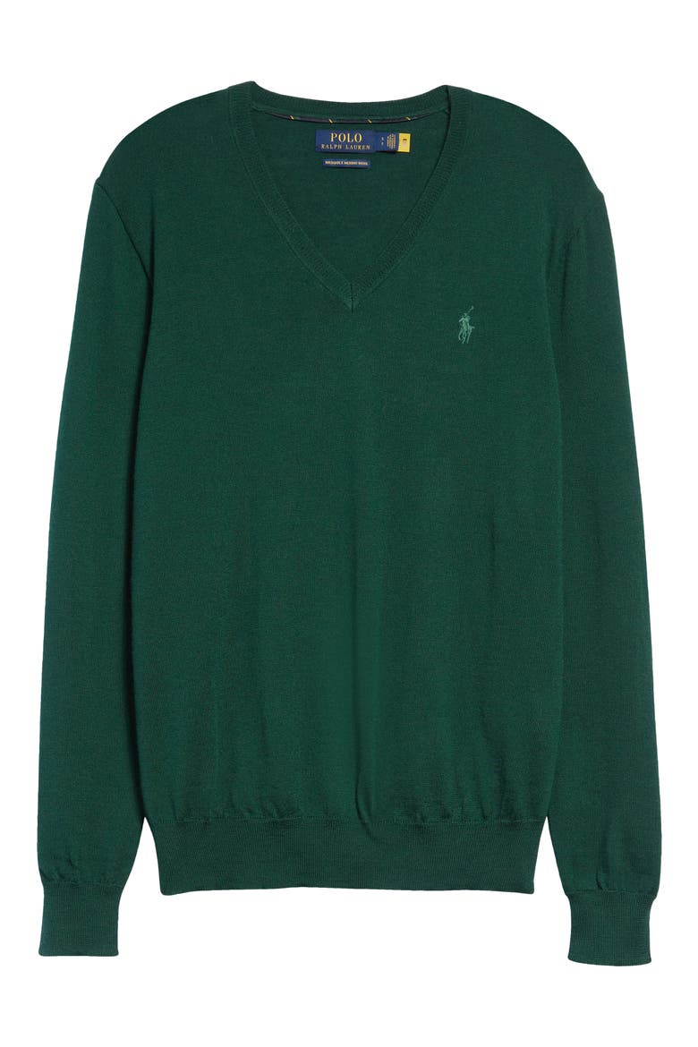 V-Neck Merino Wool Sweater, Alternate, color, HUNT CLUB GREEN