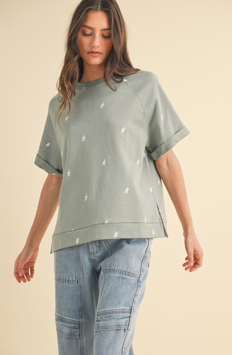 WISHLIST Star Embroidered Boxy Knit T-Shirt, Alternate, color, Green/ White