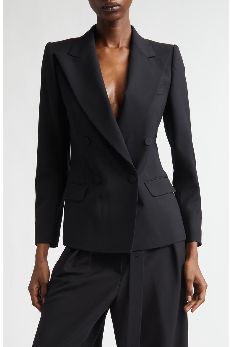 Beaura Double Breasted Wool & Mohair Twill Blazer, Main, color, BLACK