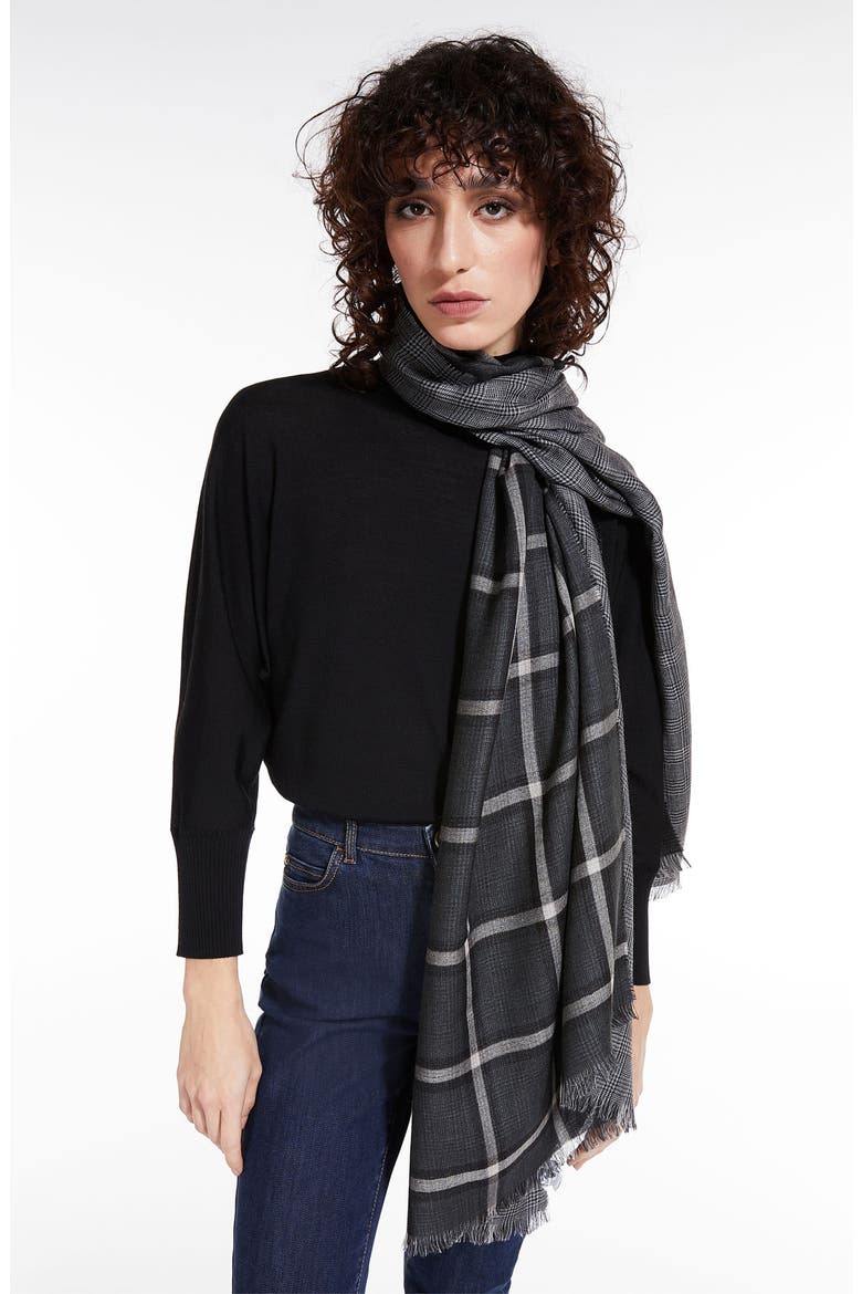 Tirana Check Wool & Silk Stole, Alternate, color, DARK GREY